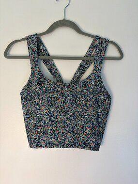 Sage Collective Ditsy Floral Print Crop Top Sports Bra with Criss-cross Back